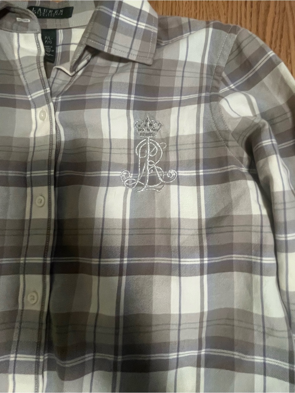 Polo Ralph Lauren Women's Crest Crown White Brown Blouse Shirt  Size PL - Picture 7 of 9